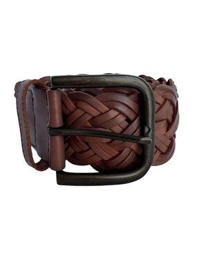 Gap 2" Wide Leather Woven Belt Womens M Brown Boho Waist Accent Quality Casual